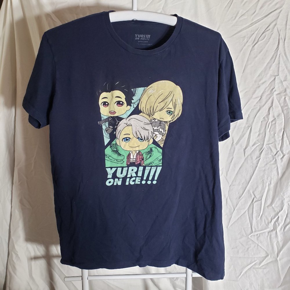 Yuri on Ice Hot Topic Tshirt Mens XL Navy Blue with Character Graphic Front